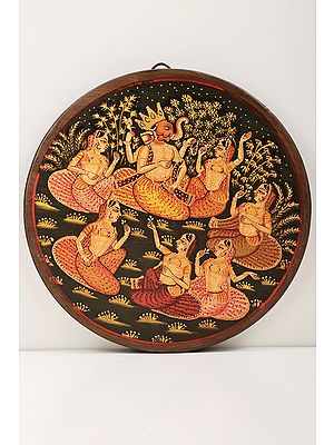 8" Ganesha Handpainted Painting on Circular Shape Wooden Base | Ganesha Painting | Handmade | Made In India