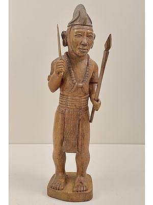 17" Wooden Naga Tribe Figure | Handmade | Made in India