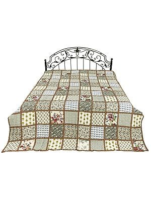 Multicolored Patchwork Reversible Jaipuri Quilt With Floral Vines
