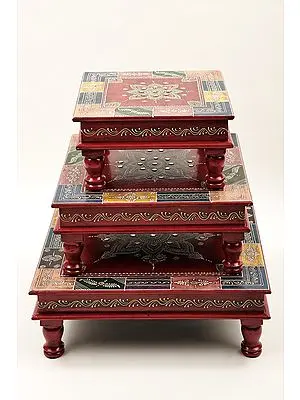 Set of 3 Decorative Handpainted Chowki (Pedestal ) | Hand Painted Chowki | Handmade | Made In India