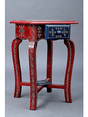 23" Decorative Hand Painted Wooden Stool | Wooden Sitting Table | Handmade | Made In India