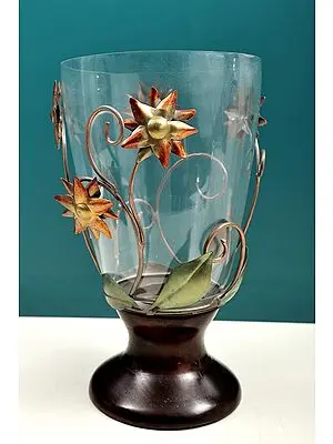 14" Handmade Glass Decorative Flower Pot Shaped Candle Stand