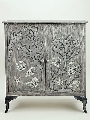 37" Tree Design Cabinet with Two Door | Wooden Cabinet | Handmade Art
