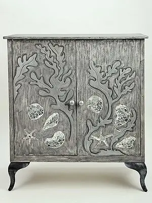 37" Tree Design Cabinet With Two Door | Wooden Cabinet | Handmade Art