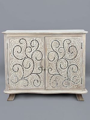 35" Rustic Accent Cabinet With Two Floral Pattern Drawer | Wooden Cabinet | Handmade Art