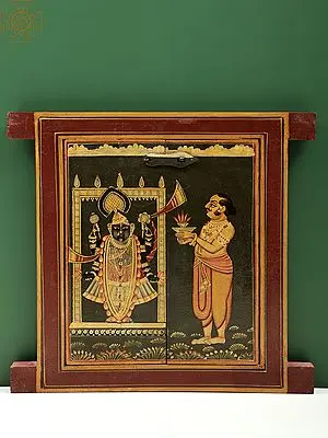 13" Hand Painted Worship of Shrinath Ji Jharokha (Window) | Wooden Window | Handmade