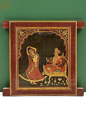 13" Hand Painted Dancing in Kings Palace Jharokha (Window) | Wooden Window | Handmade