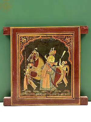 13" Hand Painted King Riding Horse Painting Jharokha (Window) | Handmade