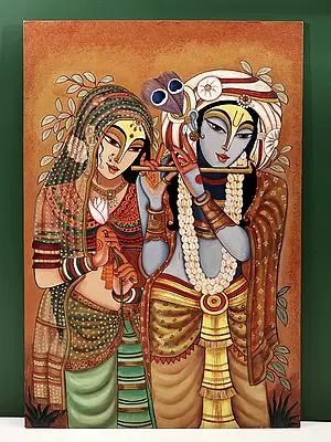 36" x 24" Engrossed In Love Radha Krishna | Handmade