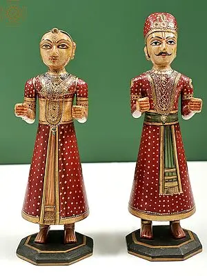 9" Hand Painted Wooden Gangaur Set | Finely Painted | Handmade