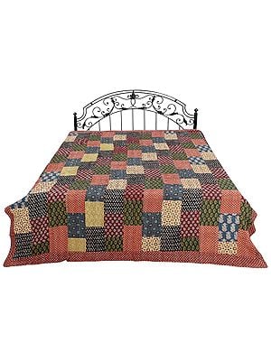 Fire-Whirl Kantha Embroidered Bedcover from Jaipur with Crystals and Patch Work