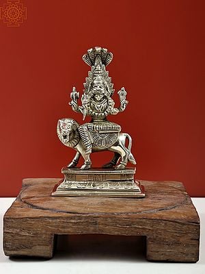 8" Goddess Pratyangira with Wooden Pedestal | Handmade