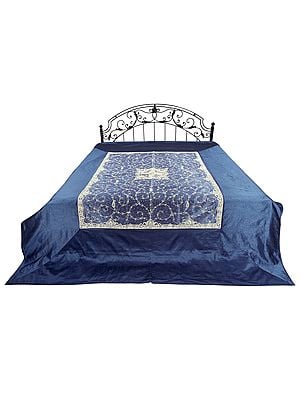 Blue-Lolite Pure Silk Bed Cover With Zardosi work From Jaipur
