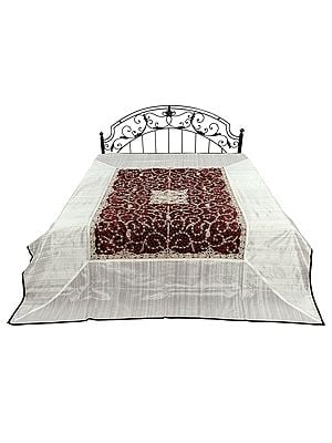 New-Maroon Pure Silk Bed Cover With Zardosi work From Jaipur
