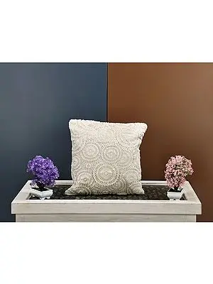 Cloud-Cream Cushion Cover Velvet Fur Fabric With Gold Sparkle Print