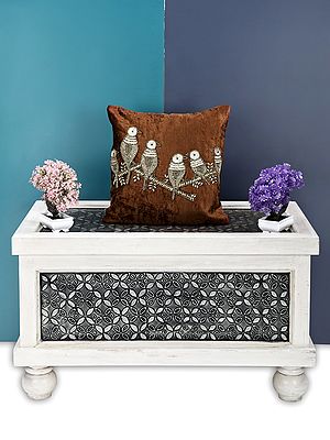 Velvet Hand Embroidered Birds Cushion Cover with BeadWork