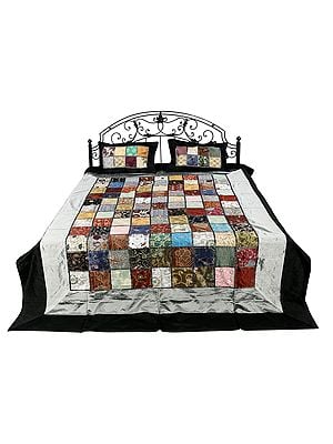 Black-Beauty Art Silk Floral Embroidered Multicolor Patch Work Bed Cover From Jaipur
