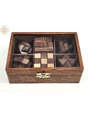 Wood Art Store 6-in-One Wooden Puzzle Games Set | Handmade
