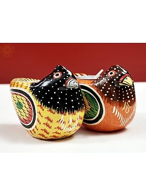 Handpainted Home Decoration Wooden Votive Candle Holders (Pair) | Handmade