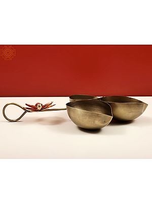 11" Decorative 3 Diya with Handle | Handmade