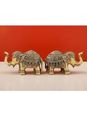11" Brass Royal Elephant Pair | Handmade Brass Figurines