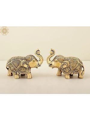 6" Brass Royal Elephant Statue (Pair) | Handmade