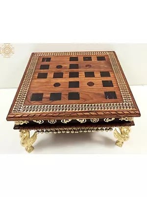 16" Wooden Chowki with Brass Decoration and Ghungroos  | Wooden Pedestal | Handmade