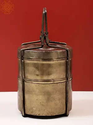 10" Vintage Brass Two Container Tiffin Box | Handmade