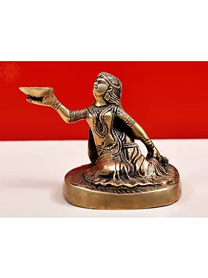 5" Brass Welcome Lady Statue with Diya | Handmade