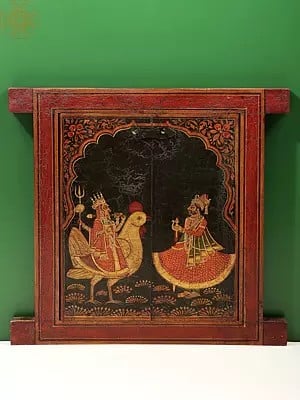 13" King Worshipping Goddess Bahuchara | Wooden Window | Hand Painted