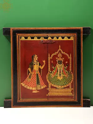 13" Hand Painted Worship of Shrinath Ji Jharokha (Window) | Handmade