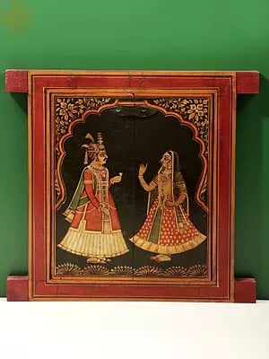 13" Hand Painted King And Queen Romance Painting Jharokha (Window) | Handmade