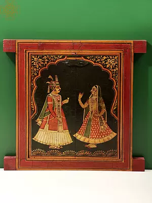 13" Hand Painted King And Queen Romance Painting Jharokha (Window) | Handmade
