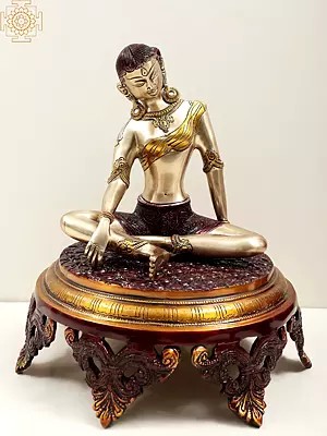 12" Tibetan Buddhist Deity Green Tara with Pedestal | Handmade