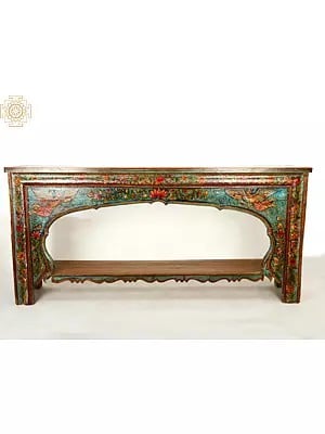 73" Large Vintage Wooden Floral Design Table | Handmade
