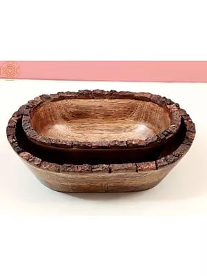 12" Designer Wooden Oval Shape Bowl | Handmade