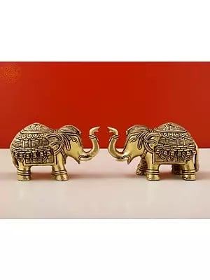 5" Small Engraved Pair of Elephant Statue | Handmade