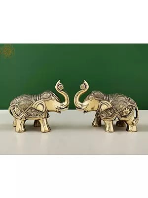 5" Small Handmade Brass Elephant Figurine Pairs