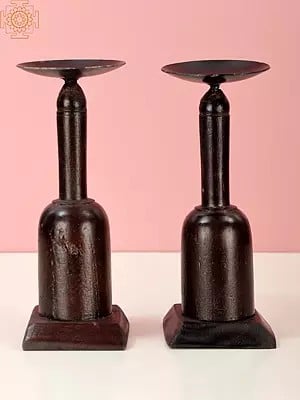 7" Vintage Wooden Candle Stand (Pair) | Handmade