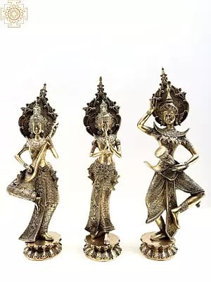 21" Thai Musician Ladies Brass Figurines