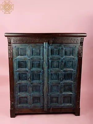 35" Vintage Blue Wooden Cabinet
