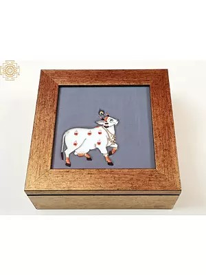 7" Hand Painted Cow Wooden Box