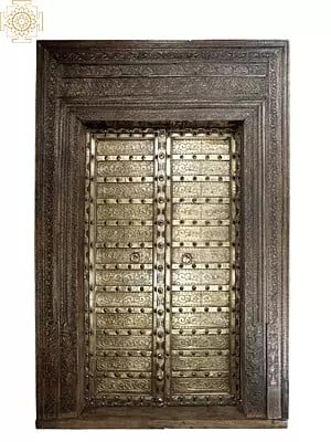 101" Vintage Wooden Door with Brass Sheet