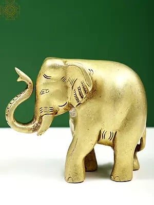 4" Small Brass Elephant Statue with Trunk Up