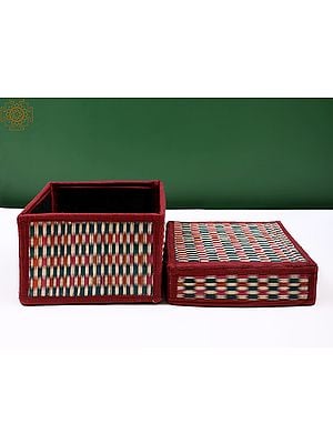 7" Korai Grass Handmade Storage Box (Languishing Art of Tamil Nadu)