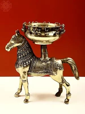 12" Brass Urli on Horse with Ghungroo
