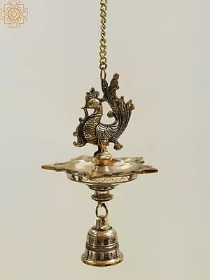 12" Brass Peacock Hanging Diya with Bell