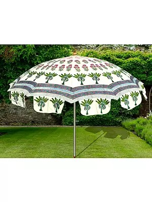 Star-White Tree Block Print Garden Parasol Umbrella