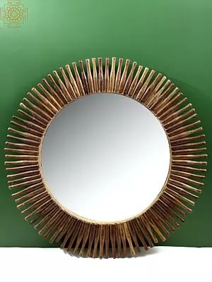34" Large Vintage Wall Decor Wooden Mirror