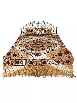Golden-Glow Batik Dyed Bedspread from Pilkhuwa with Printed Flowers